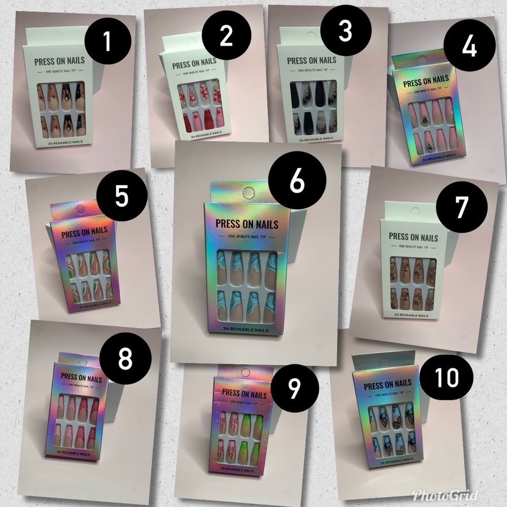 PRESS ON NAILS. ONE MINUTE NAIL TIP. 24 REUSABLE NAILS